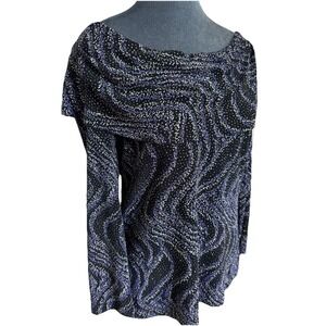 Vtg Patra Top L Drape Neck Shimmery Metallic Beaded Black Purple Disco Party